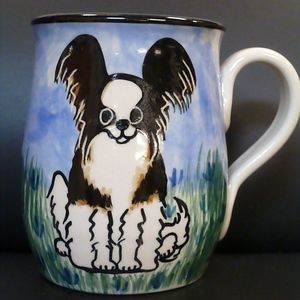 PAPILLION DOG MUG, HAND PAINTED Studio Pottery